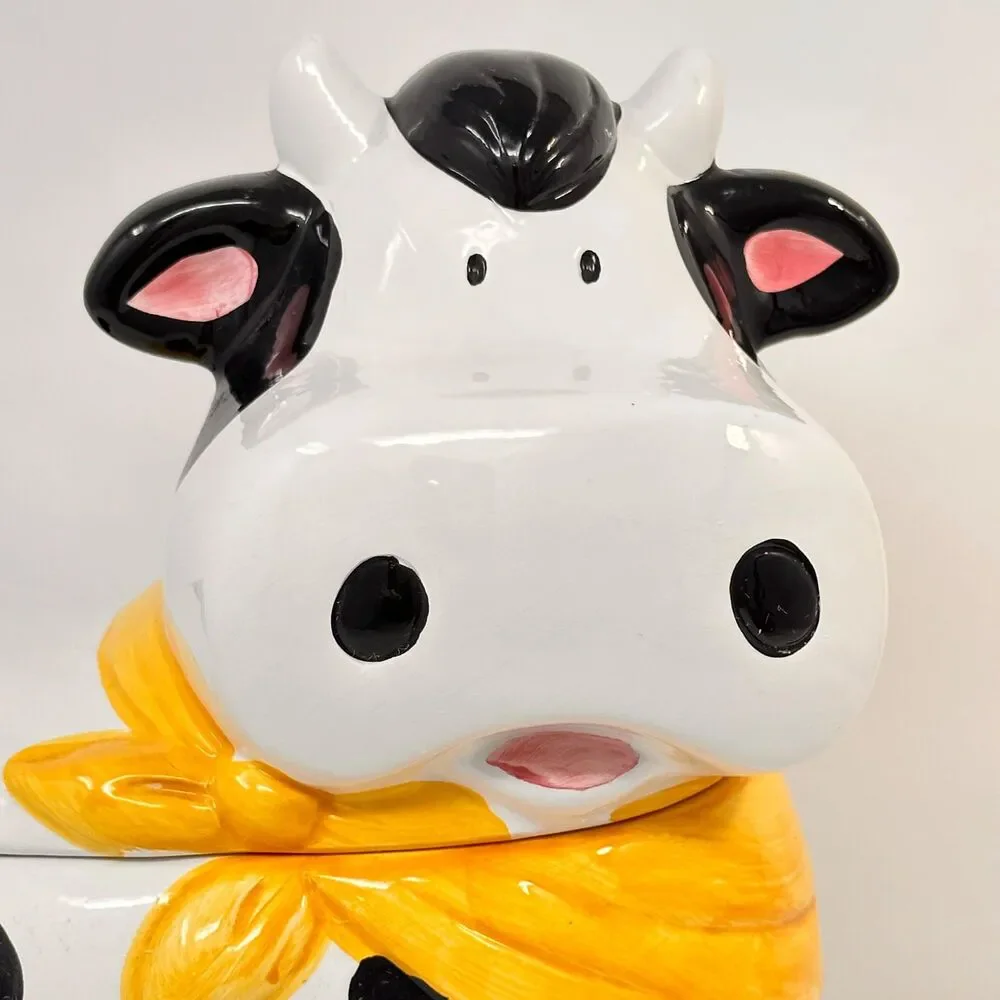 Vintage Cooks Club Ceramic Cow Cookie Jar Yellow Bandana Farmhouse Decor 11